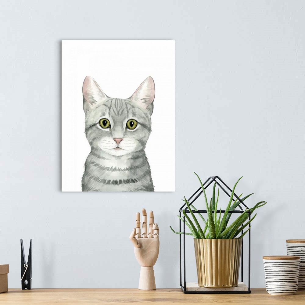 A bohemian room featuring This is one decorative artwork in a series of stoic cats that leave the viewer with feeling of tr...