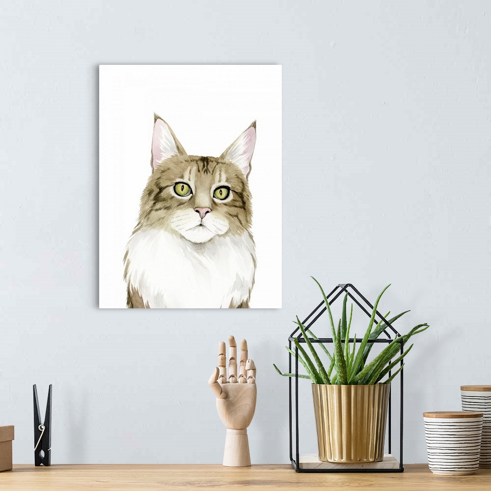A bohemian room featuring This is one decorative artwork in a series of stoic cats that leave the viewer with feeling of tr...