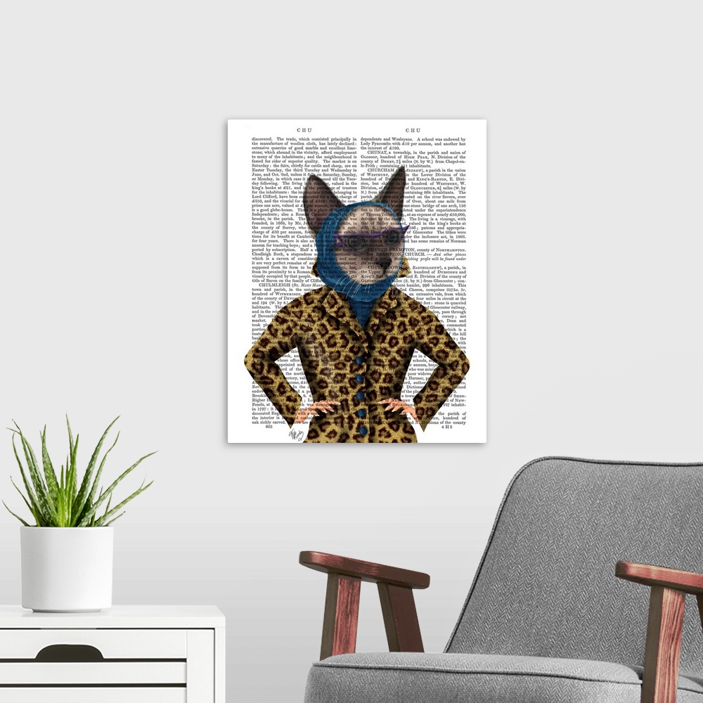 A modern room featuring Cat with Leopard Jacket