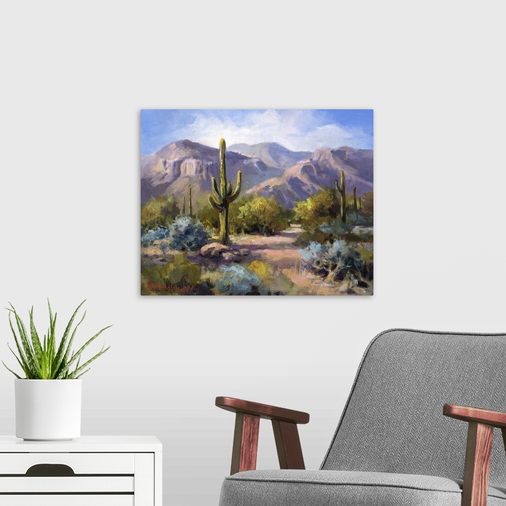 A modern room featuring Contemporary landscape painting of the southwest.