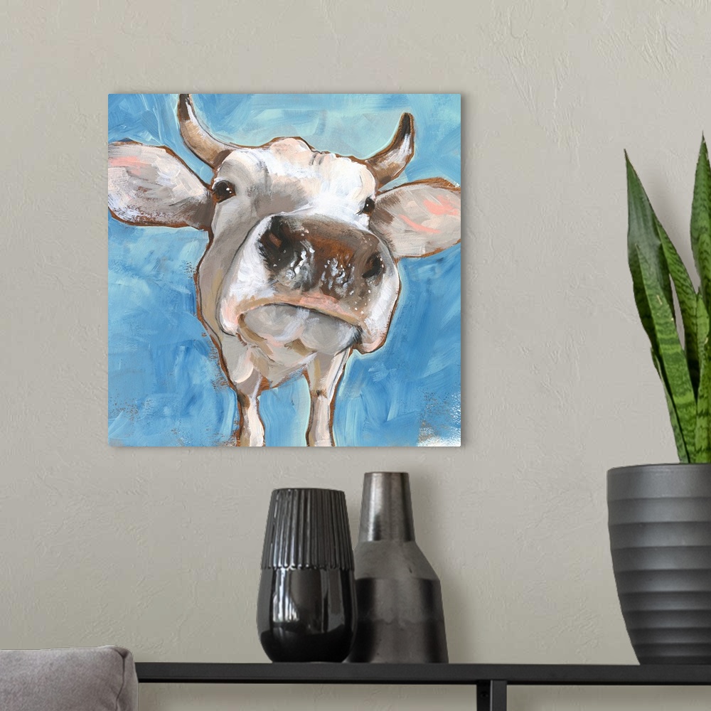 A modern room featuring Cattle Close-Up I