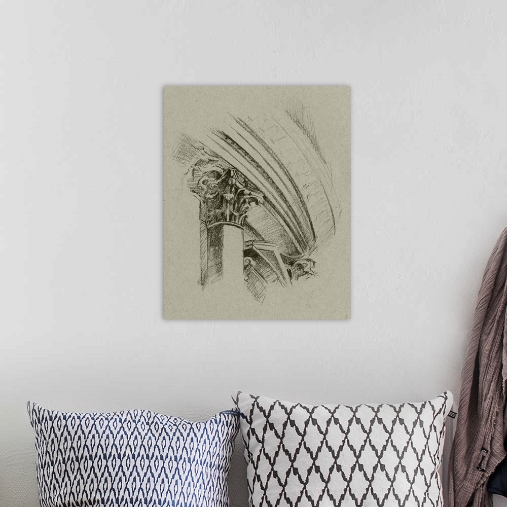 A bohemian room featuring Contemporary architectural drawing in charcoal.