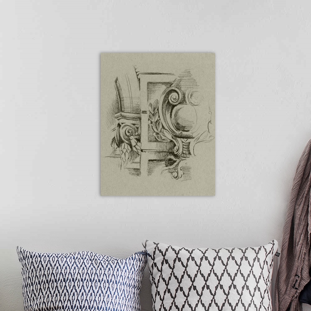 A bohemian room featuring Contemporary architectural drawing in charcoal.
