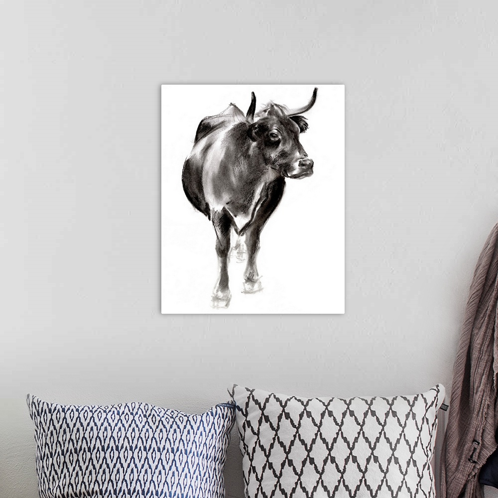 A bohemian room featuring Charcoal Cattle I
