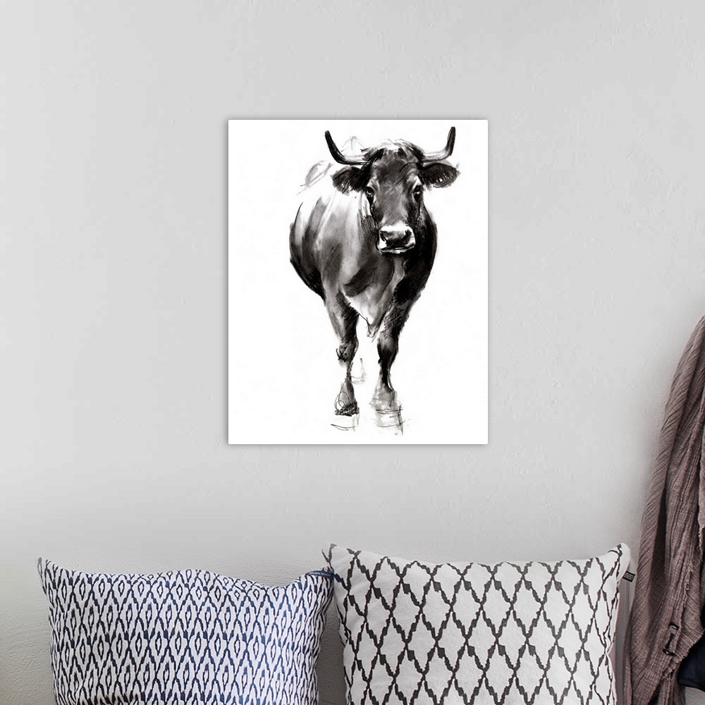 A bohemian room featuring Charcoal Cattle II