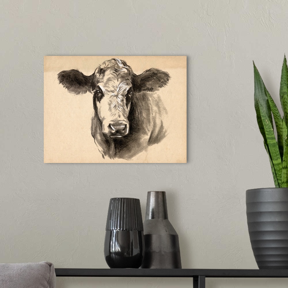 A modern room featuring Charcoal Cow I