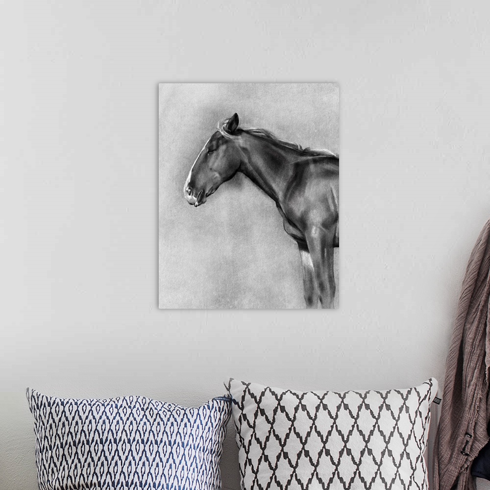 A bohemian room featuring Charcoal Equine Portrait II
