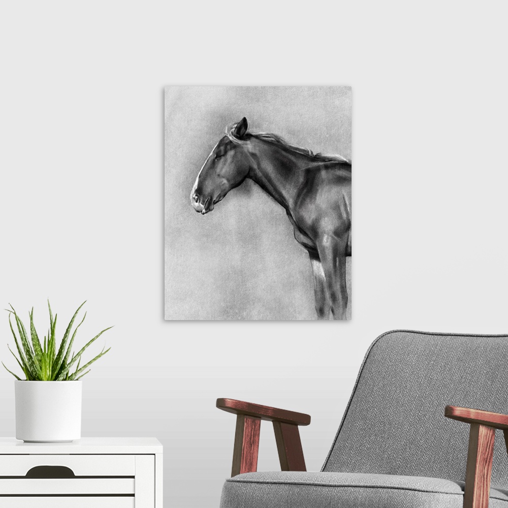A modern room featuring Charcoal Equine Portrait II
