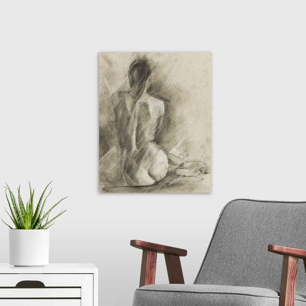 A modern room featuring Charcoal Figure Study I