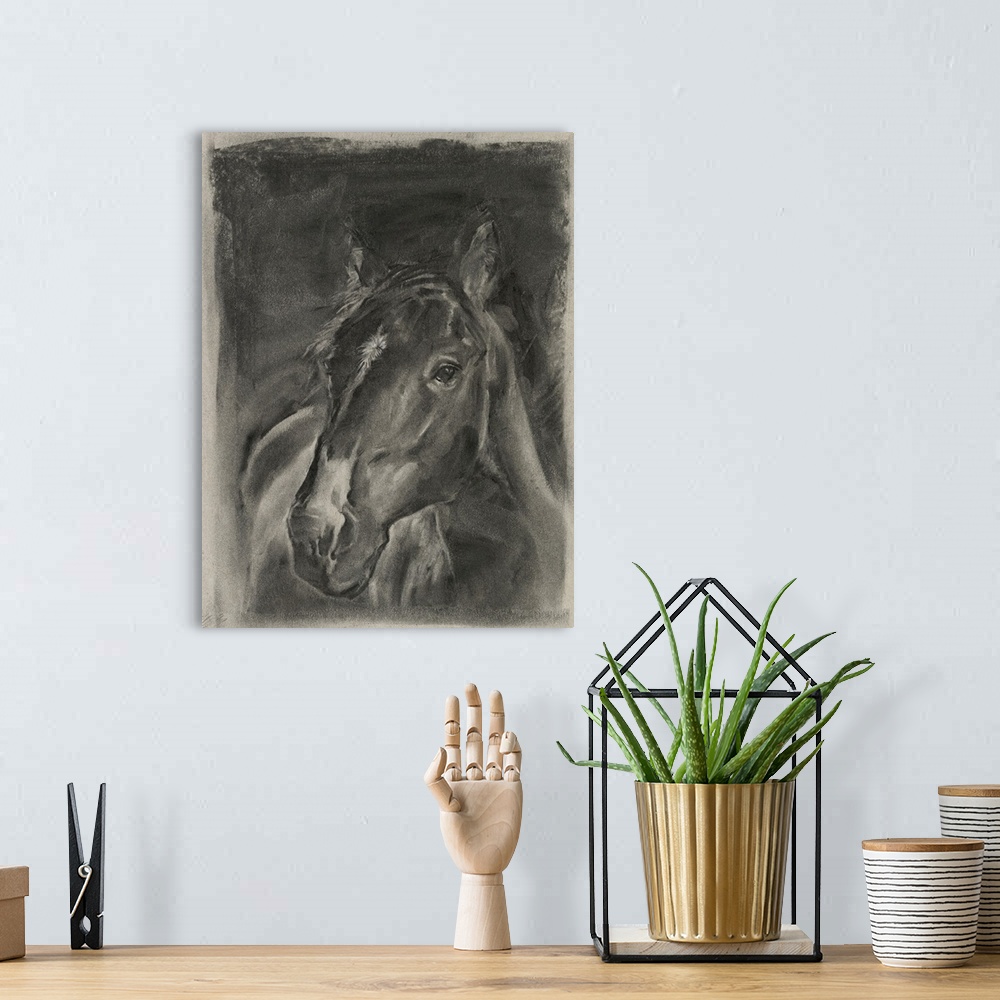 A bohemian room featuring Charcoal Horse Study On Grey II