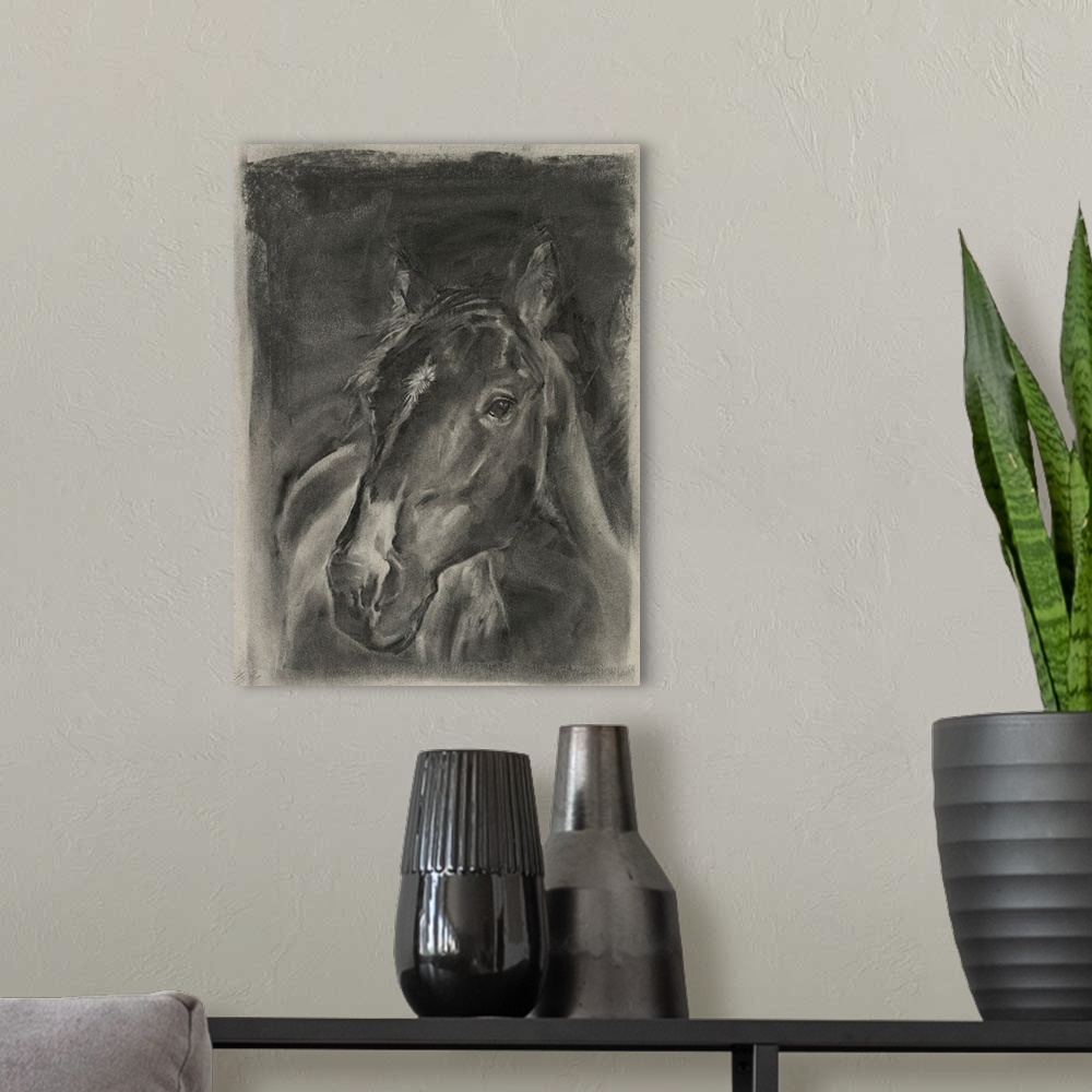 A modern room featuring Charcoal Horse Study On Grey II