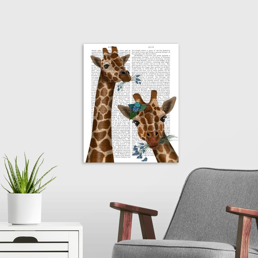A modern room featuring Chewing Giraffe Duo