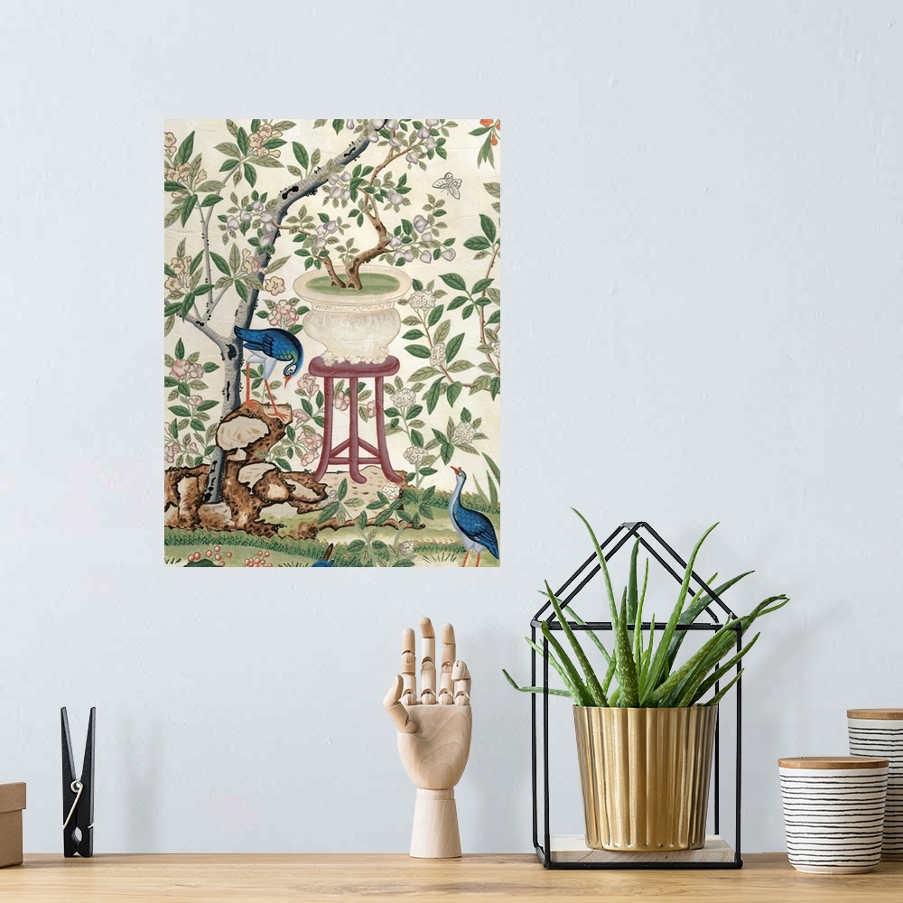 A bohemian room featuring Chinoiserie Wallpaper I