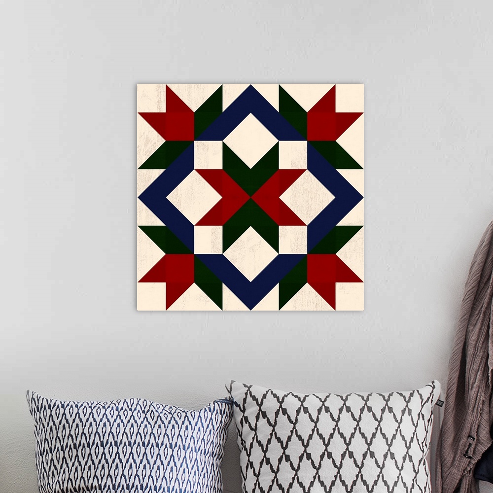 A bohemian room featuring Christmas Barn Quilt I