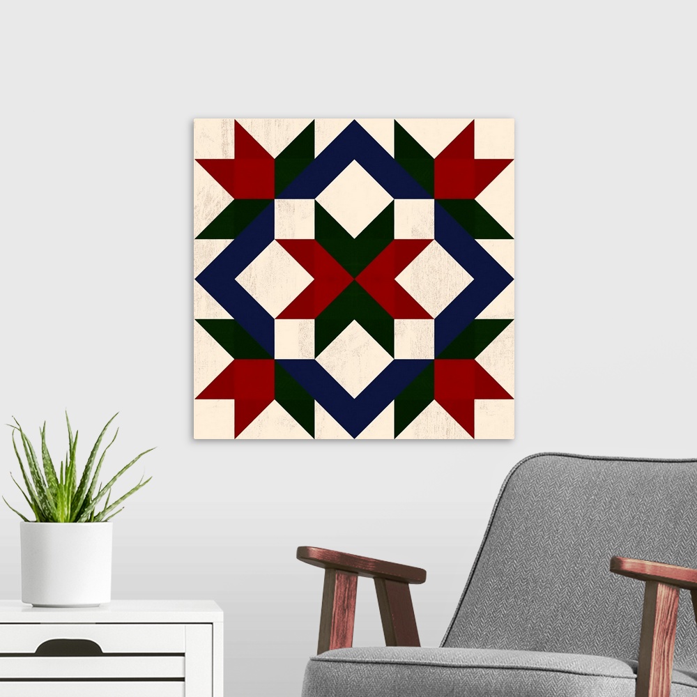 A modern room featuring Christmas Barn Quilt I