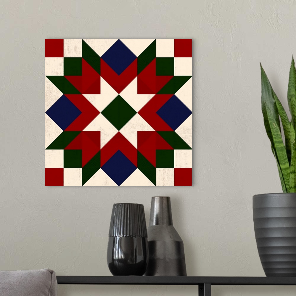 A modern room featuring Christmas Barn Quilt IV