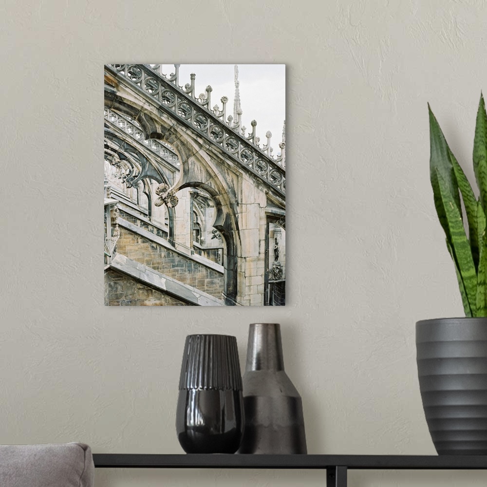 A modern room featuring Photograph of the intricate details on the roof of the Duomo Cathedral, Milan, Italy.