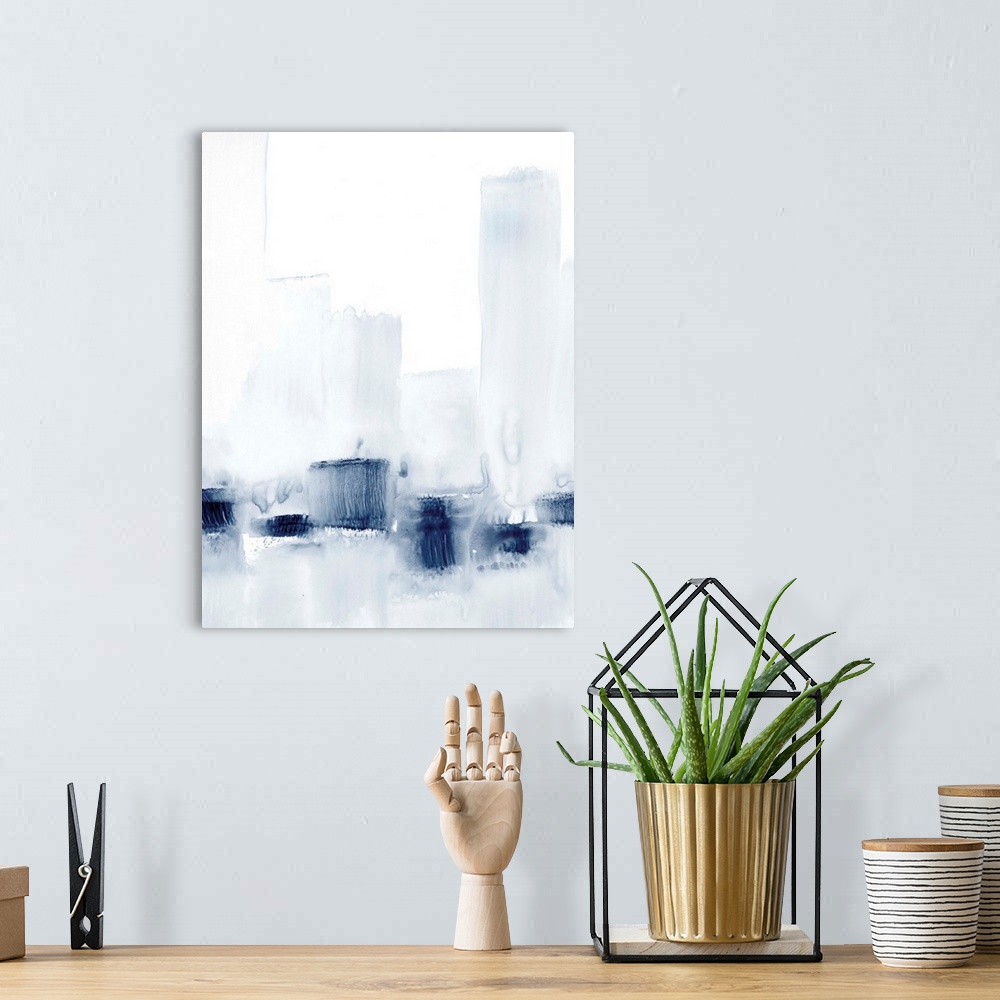 A bohemian room featuring Abstract watercolor cityscape.