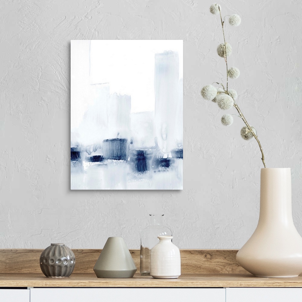 A farmhouse room featuring Abstract watercolor cityscape.