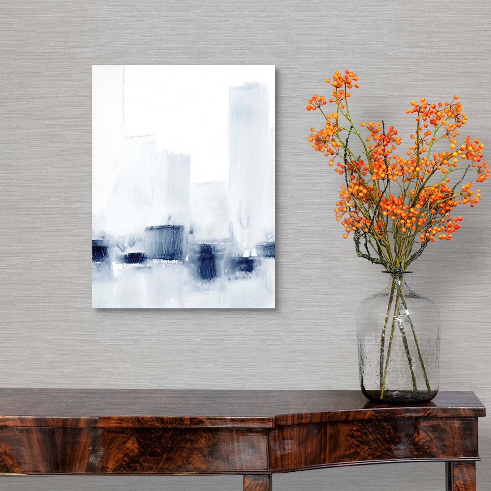 A traditional room featuring Abstract watercolor cityscape.