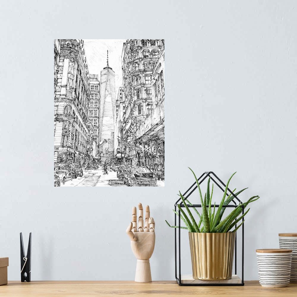 A bohemian room featuring City in Black and White I