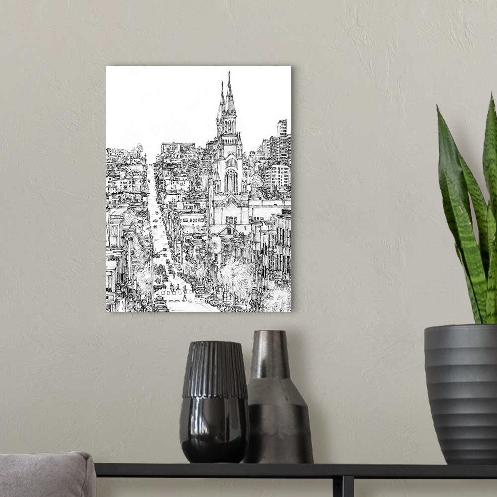 A modern room featuring City in Black and White IV