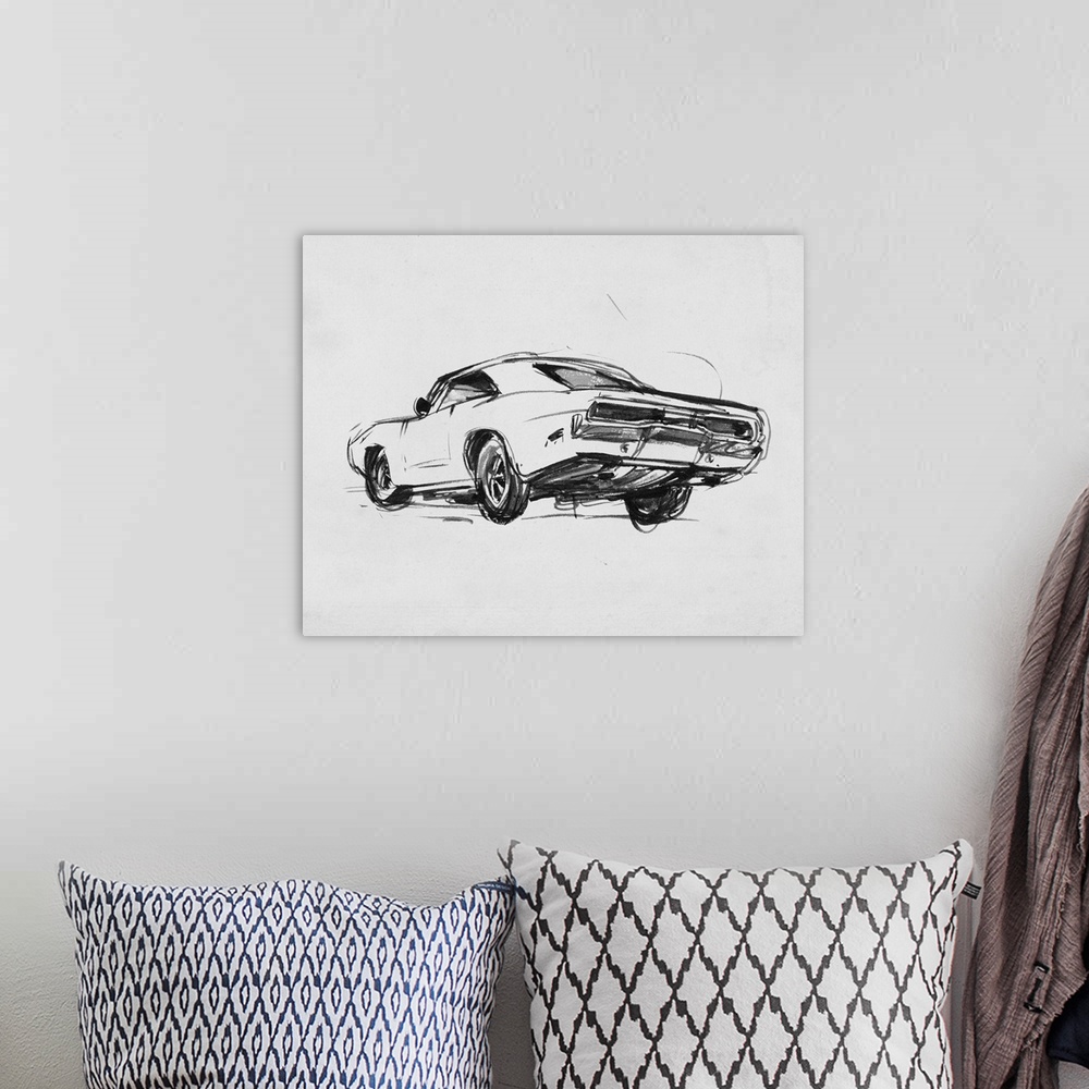 A bohemian room featuring Classic Car Sketch I