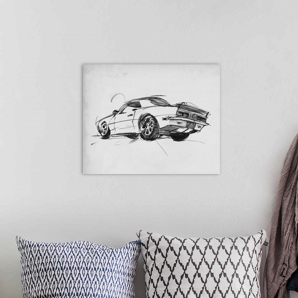 A bohemian room featuring Classic Car Sketch II