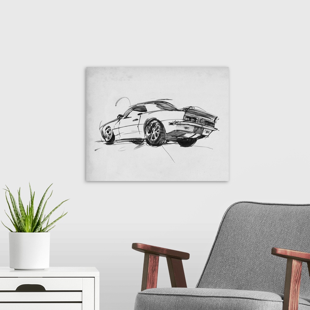 A modern room featuring Classic Car Sketch II