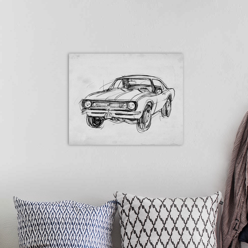 A bohemian room featuring Classic Car Sketch III