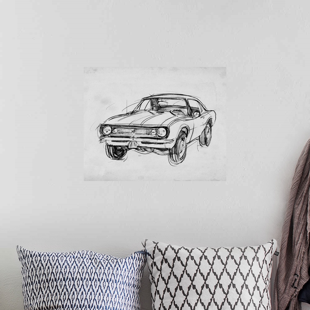 A bohemian room featuring Classic Car Sketch III