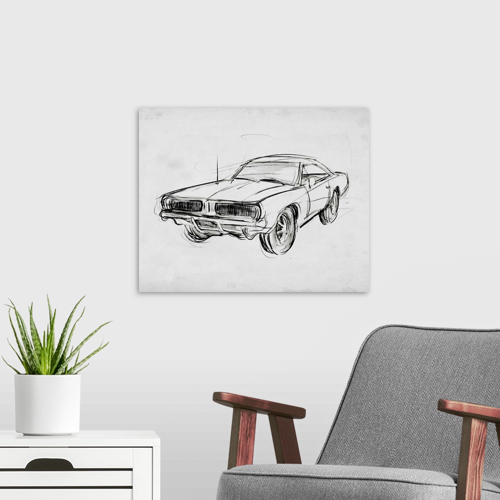 A modern room featuring Classic Car Sketch IV