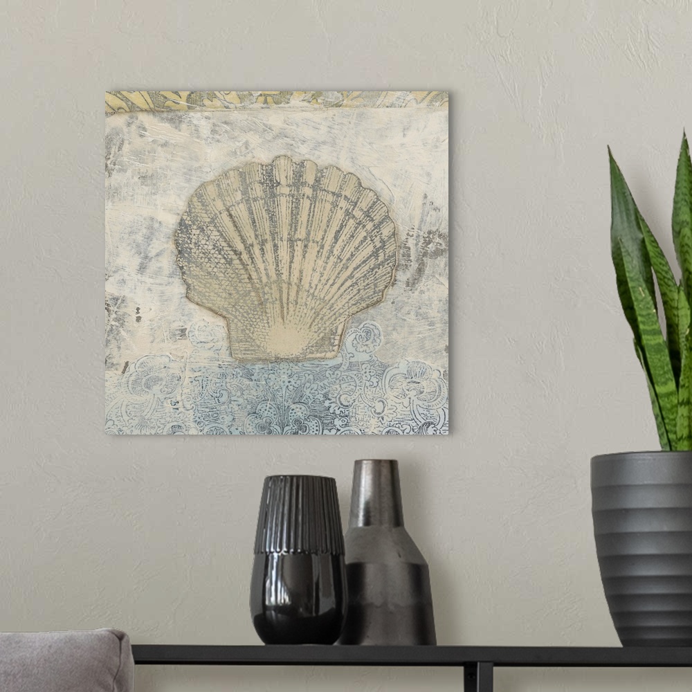 A modern room featuring Coastal life themed home decor art with a weathered and worn style.