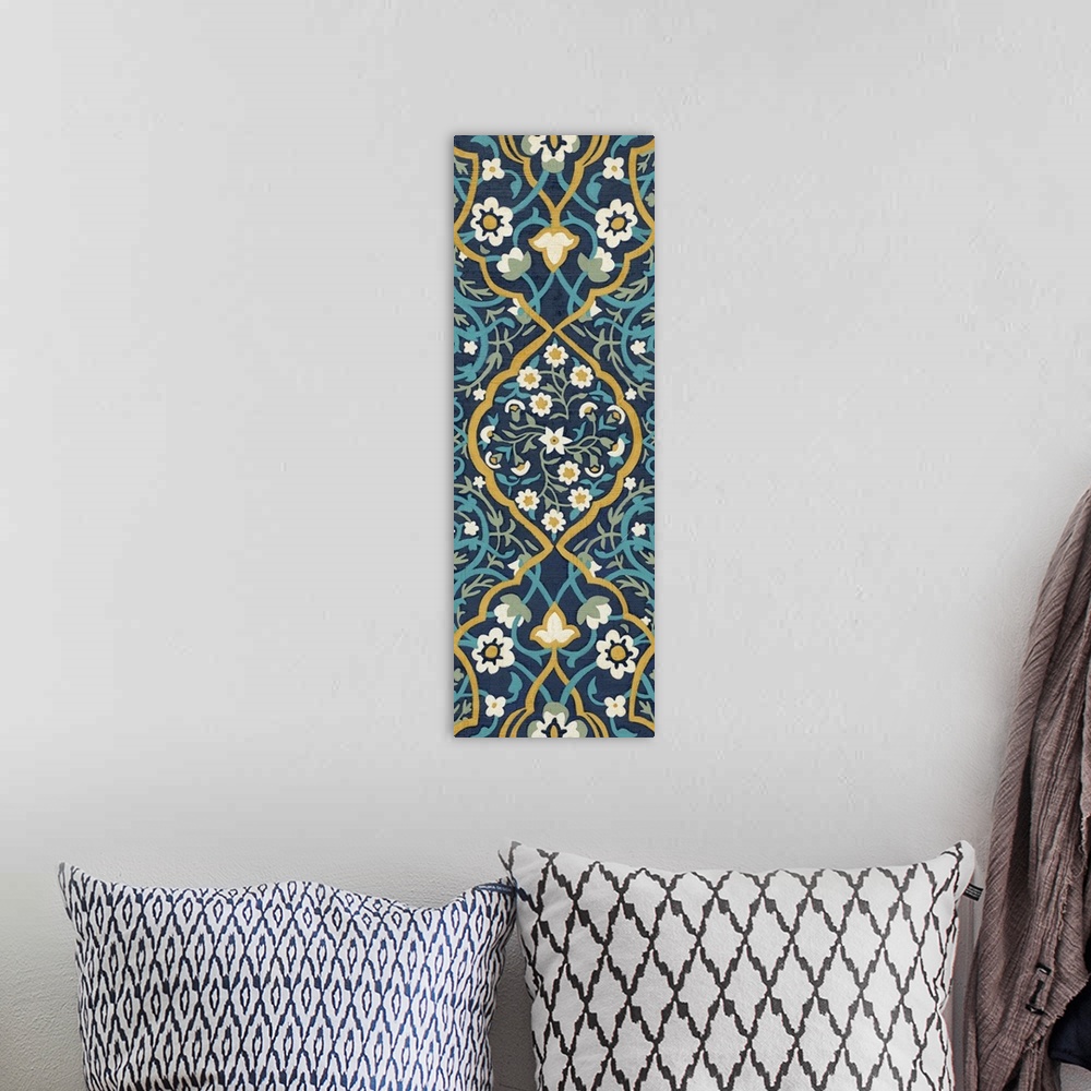 A bohemian room featuring Cobalt Tapestry II