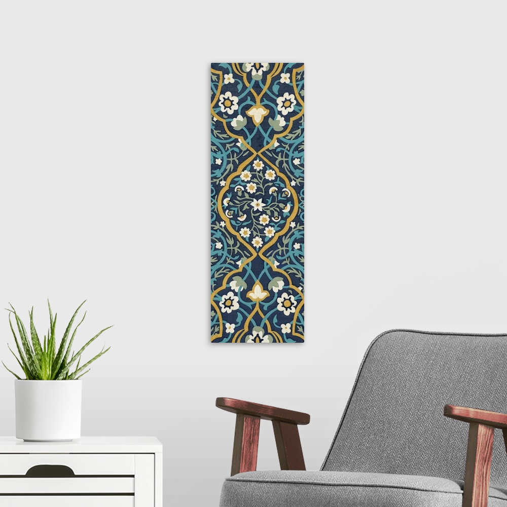 A modern room featuring Cobalt Tapestry II