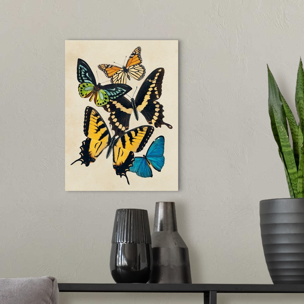 A modern room featuring Collaged Butterflies II