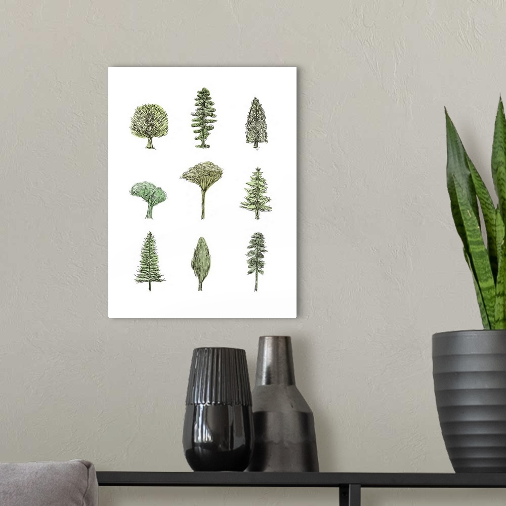 A modern room featuring Collected Pines II