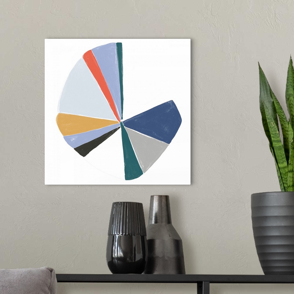 A modern room featuring This asymmetrical interpretation of the color wheel over white background contains incomplete sli...