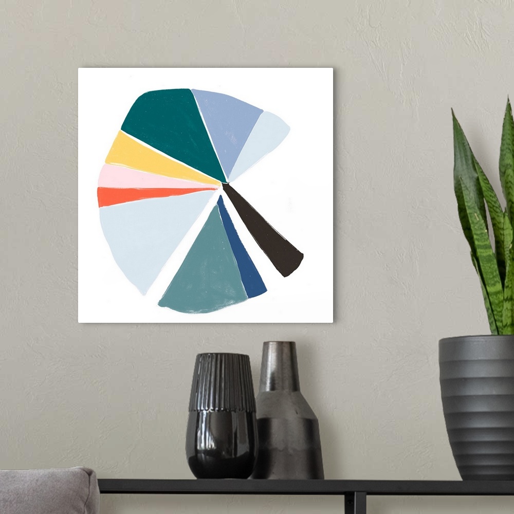 A modern room featuring This asymmetrical interpretation of the color wheel over white background contains incomplete sli...