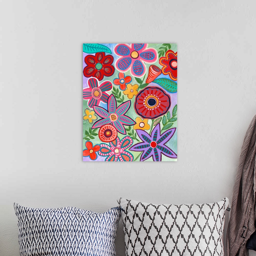 A bohemian room featuring Colorful Flores II