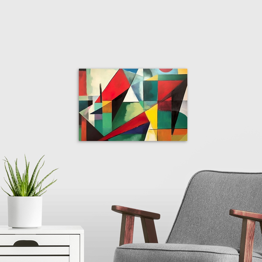 A modern room featuring Colorful Geometric Abstraction II