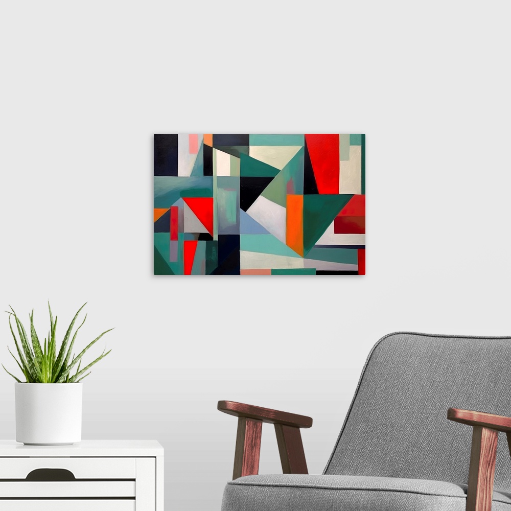 A modern room featuring Colorful Geometric Abstraction IX