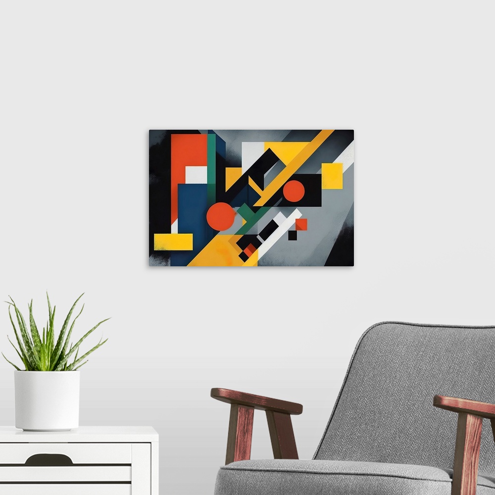 A modern room featuring Colorful Geometric Abstraction V