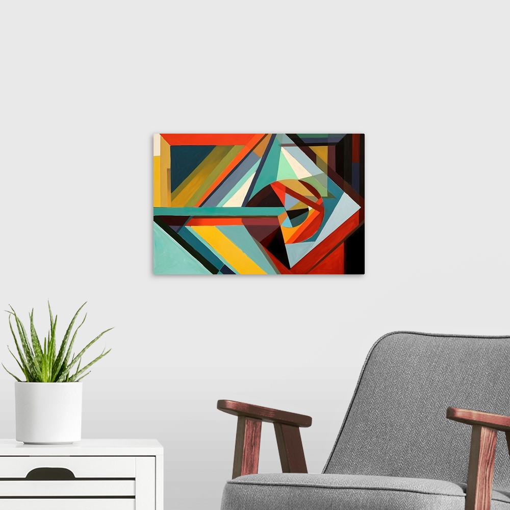 A modern room featuring Colorful Geometric Abstraction VII