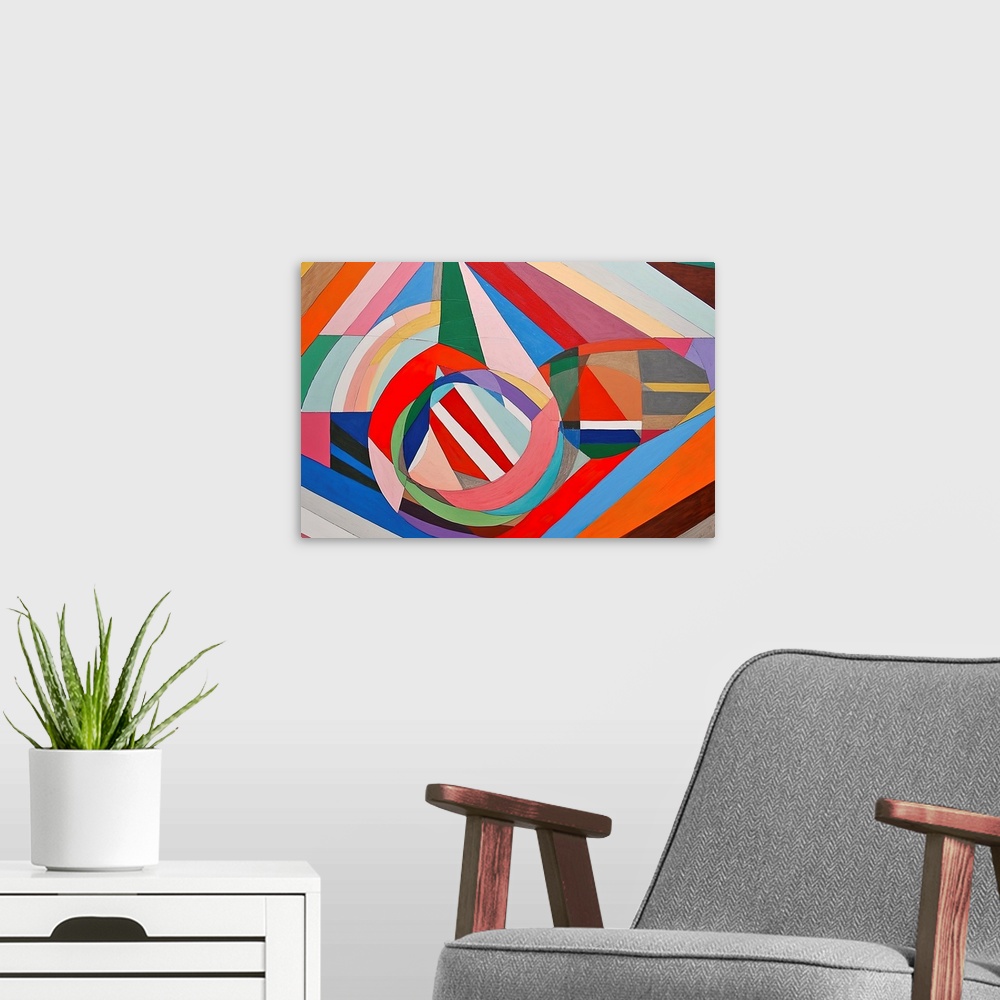A modern room featuring Colorful Geometric Abstraction VIII
