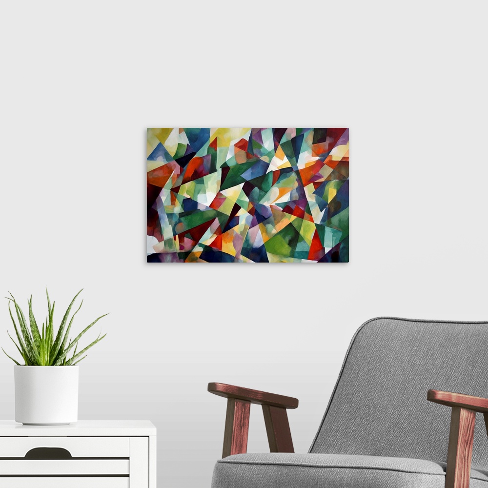 A modern room featuring Colorful Geometric Abstraction XIII