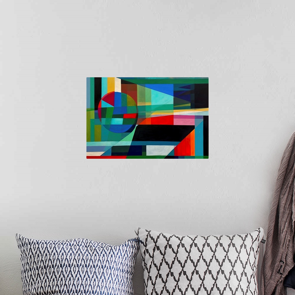 A bohemian room featuring Colorful Geometric Abstraction XIV
