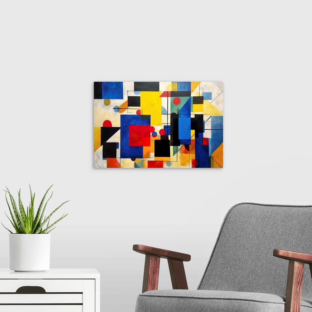 A modern room featuring Colorful Geometric Abstraction XV