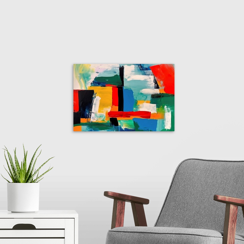 A modern room featuring Colorful Geometric Abstraction XVI