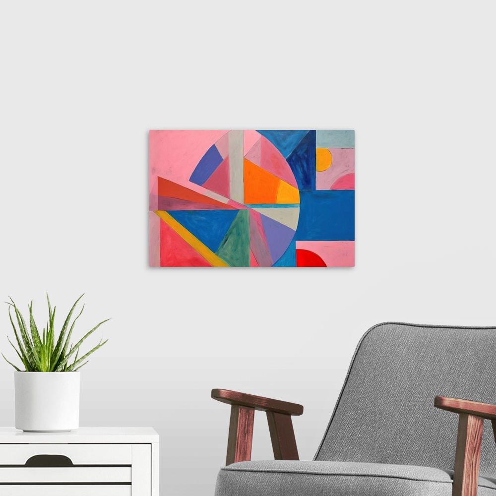 A modern room featuring Colorful Geometric Abstraction XVIII